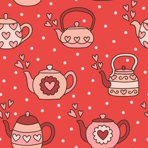 Heart Teapots on Red (Large Scale)