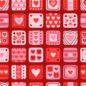 Heart Tiles: Pink & Red on Red (Large Scale)