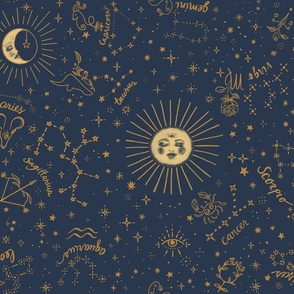 Celestial Signs- Simple Tattoo Art Astrological Signs in Navy and Gold