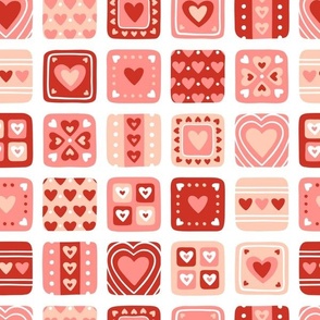Heart Tiles: Pink & Red on White (Large Scale)