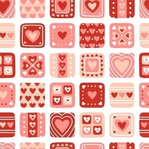 Heart Tiles: Pink & Red on White (Small Scale)