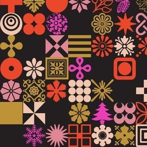 Christmas Ornaments (Multi on Black) || midcentury type grid