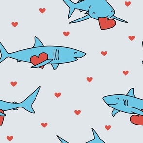 Valentine Sharks: Blue on Gray (Large Scale)
