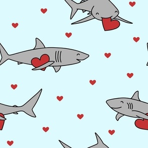 Valentine Sharks: Gray on Blue (Large Scale)