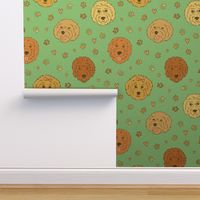 Golden Doodles & Hearts on Teal (Large Scale)