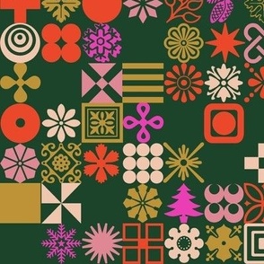 Christmas Ornaments (Multi on Evergreen) || midcentury type grid