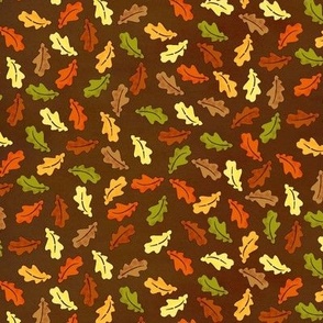 small textured oak leaves on dark brown 
