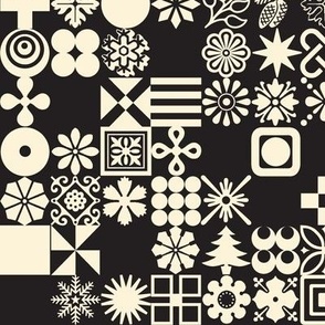 Christmas Ornaments (Mono Black) || midcentury folk art type grid