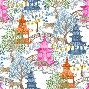 Party Leopards in Pagoda Forest Navy_ Pink and Rust copy