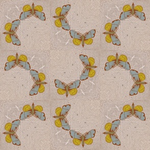 Yellow and Blue Vintage Butterflies on Cardboard