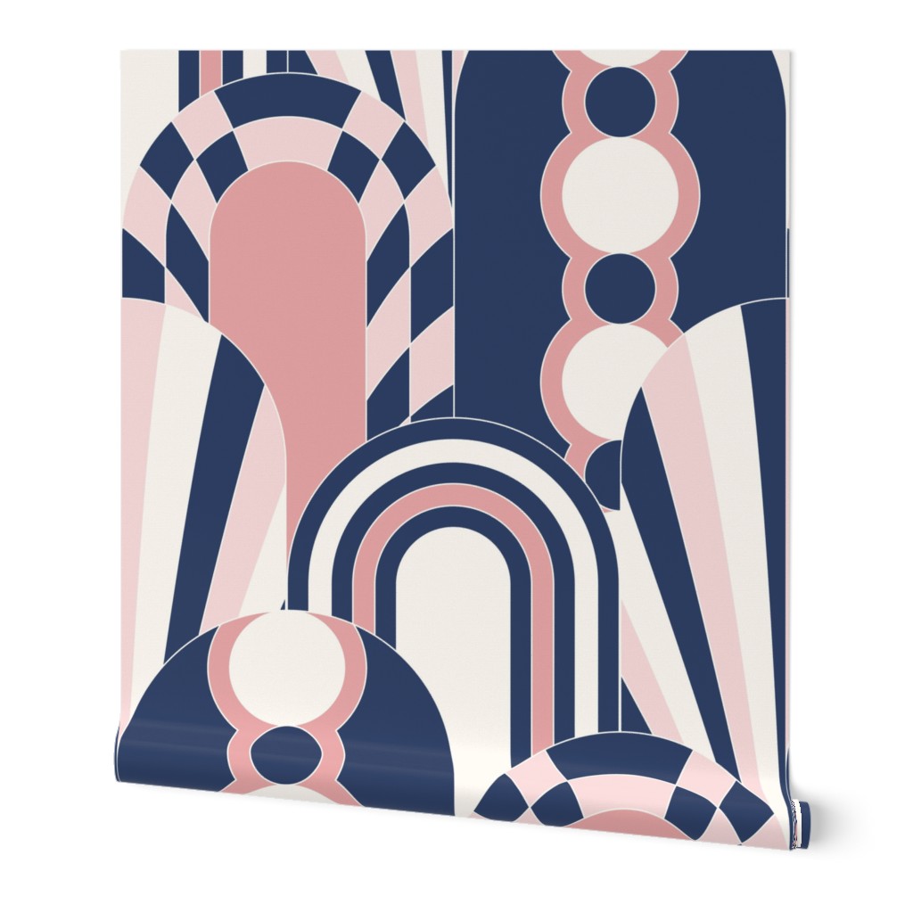 1920S ART DECO DETAILED ARCHES - BLUSH PINK AND NAVY