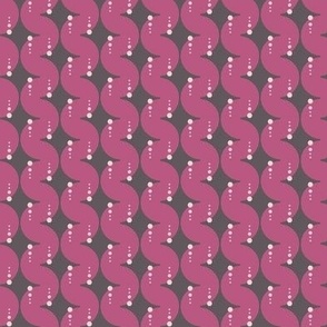 287 - Small  scale abstract geometric modern minimalist serpentine style pattern with bubbles in pretty mauve pink and dark charcoal grey, for bed linen, bold curtains, mid century mod soft furnishings an upholstery 