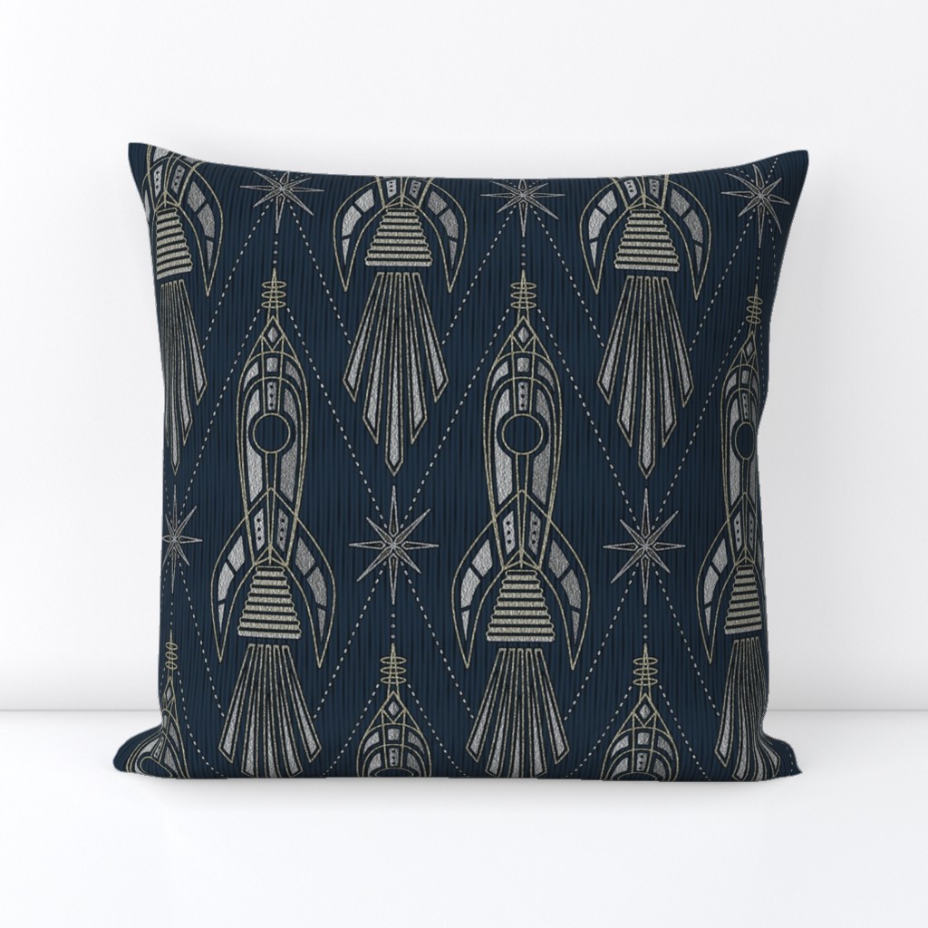 Art Deco Rockets and Starbursts - Navy