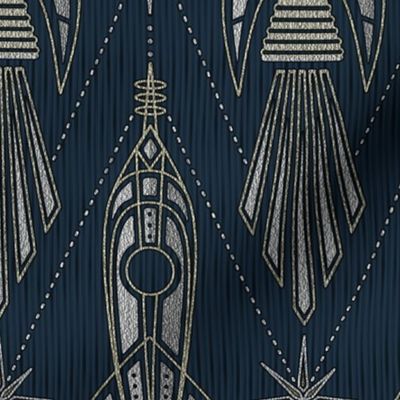Art Deco Rockets and Starbursts - Navy