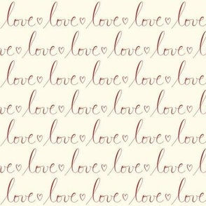 $ Love is love hearts red on cream romantic words for valentines , wedding for cute nursery wallpaper and linen, kids apparel, cute pjs and valentines crafts