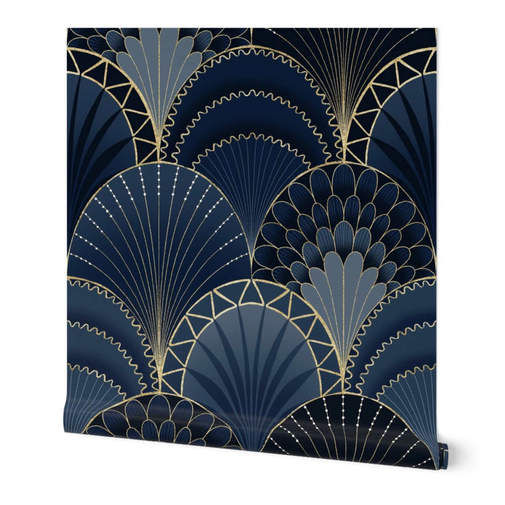 Blue and Gold Art Deco Scallop / Jumbo