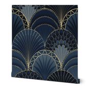 Blue and Gold Art Deco Scallop / Jumbo