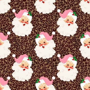 Large Scale Pink Retro Santa Claus on Brown Leopard