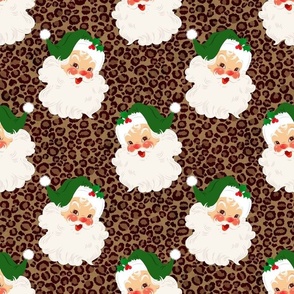 Large Scale Green Retro Santa Claus on Brown Leopard