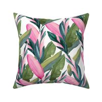 watercolor Tropical leaves | Tropical rainforest | Pink and green
