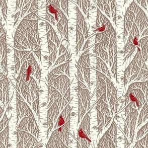 Cardinals & Birches // large scale // taupe background // 7"