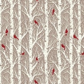 Cardinals & Birches // small scale // taupe background // 4.2"