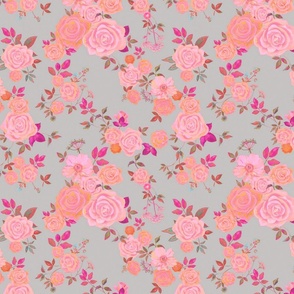 ROSE GARDEN pink and peach roses on gray