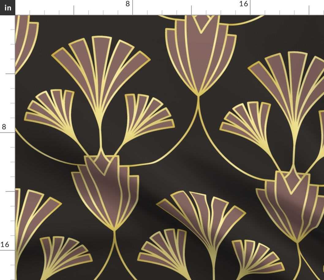 Art deco abstract flora (black, mauve)