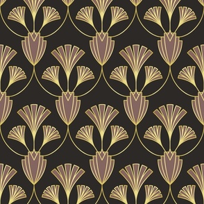 Art deco abstract flora (black, mauve, 6 inch)