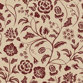 Vintage Damask Wallpaper, Floral Art Nouveau - Brown