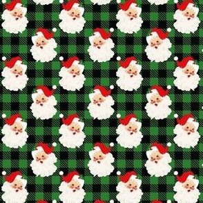 Small Scale Retro Red Santa on Black and Green Buffalo Checker Plaid