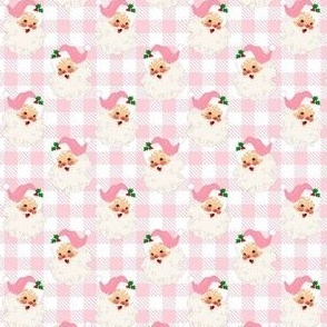 Small Scale Retro Pink Santa on  Pink Buffalo Checker Plaid