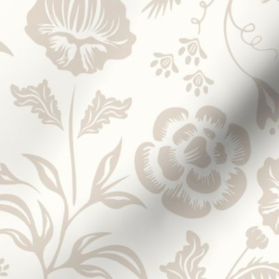 Damask Floral Art Nouveau - Light Brown on Milk White