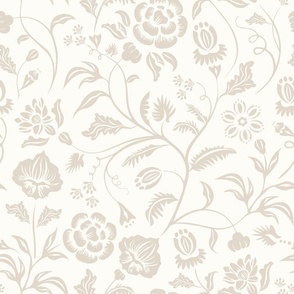 Damask Floral Art Nouveau - Light Brown on Milk White