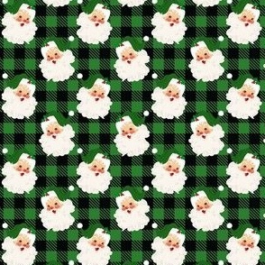 Small Scale Retro Green Santa on Black and Green Buffalo Checker Plaid