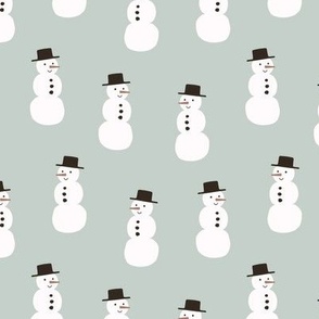 Snowman / small scale / mint green cute and playful wintery pattern design 