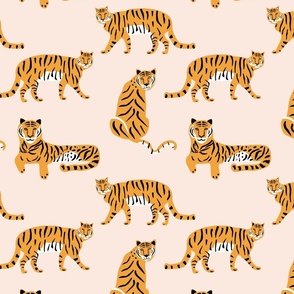 Deep Saffron Tiger on Dawn Pink, Tiger Fabric