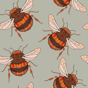 006-010720-395 BEE ON PALE GREY GREEN