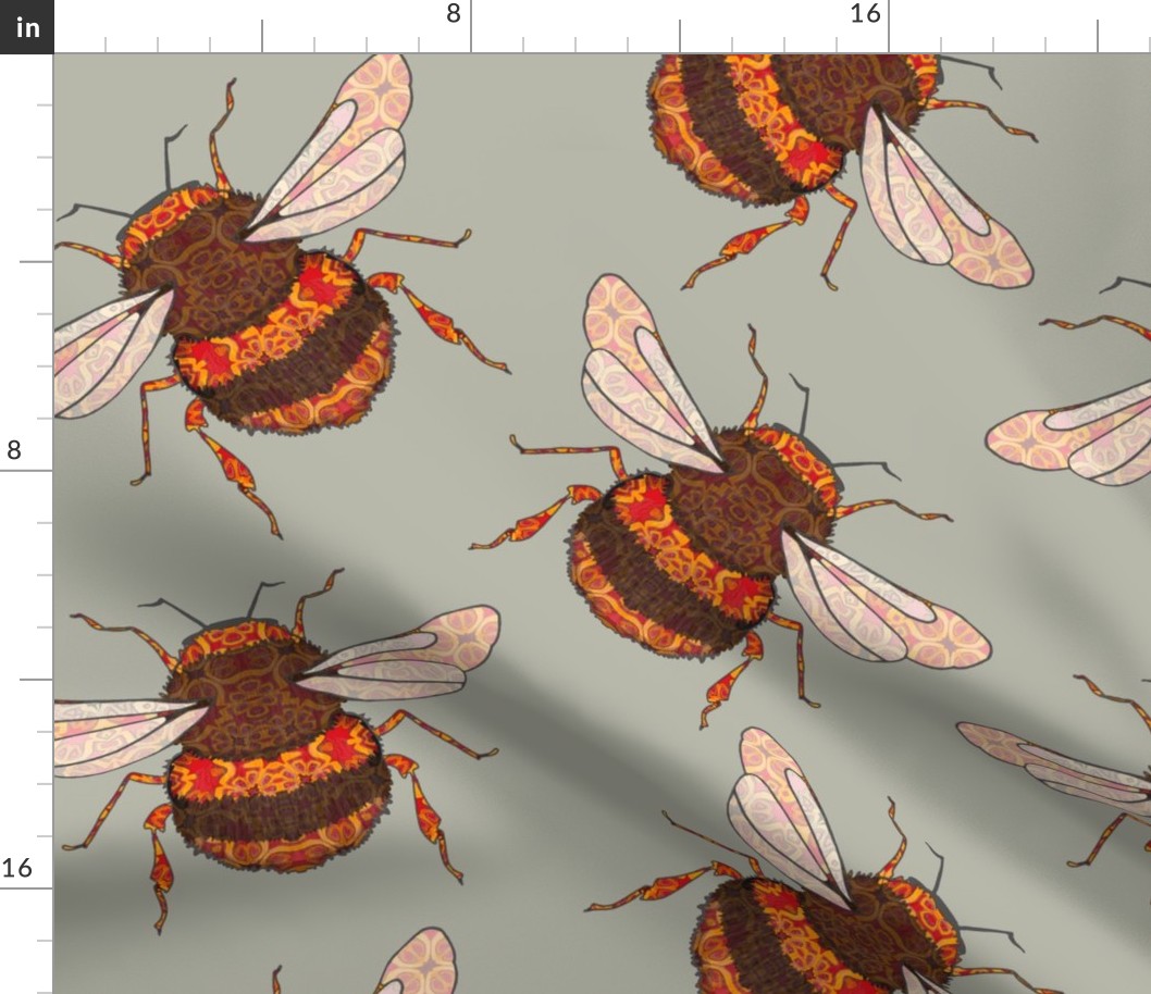 006-010720-395 BEE ON PALE GREY GREEN