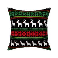  Large Scale Winter Red Nosed Reindeer Christmas Fair Isle on Black