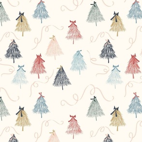 Vintage Tree Patterns with Delightful Bows: Charming Retro Designs for winter holiday and Christmas