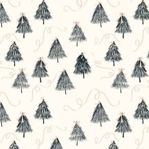 Vintage Tree Patterns with Delightful Bows: Charming Retro Designs for winter holiday and Christmas.