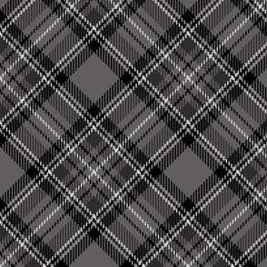 ★ BLACK AND GRAY TARTAN L (BIAS) ★ Royal Stewart inspired / Large Scale, Diagonal / Collection : Plaid ’s not dead – Classic Punk Prints 