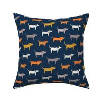 woof woof happy dogs 8 large scale navy by Pippa Shaw