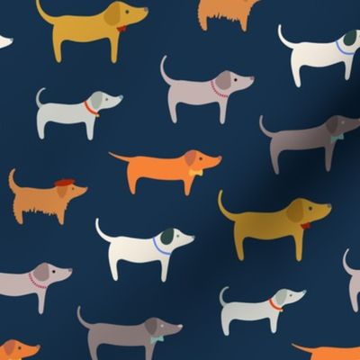 woof woof happy dogs 8 large scale navy by Pippa Shaw