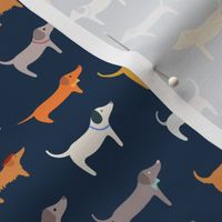 woof woof happy dogs medium scale navy by Pippa Shaw