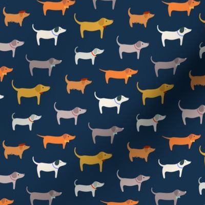 woof woof happy dogs medium scale navy by Pippa Shaw