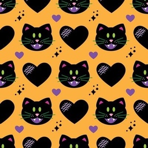 black cat w hearts extra on orange