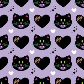 black cat w hearts extra on purple