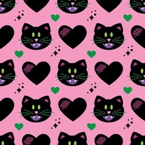 black cat w hearts extra on pink